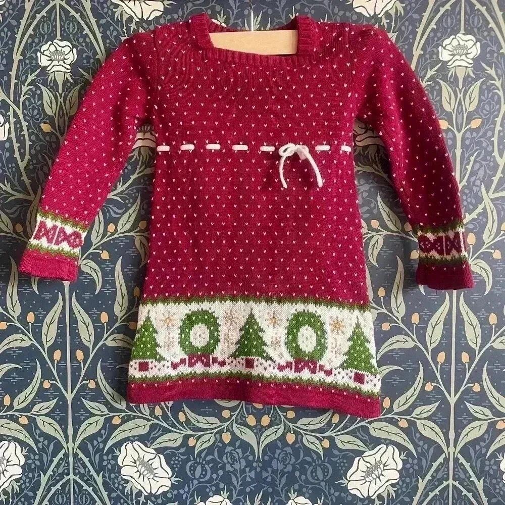 Maggie & Zoe Knit Christmas Tree Cotton Knit Sweater Jumper Dress